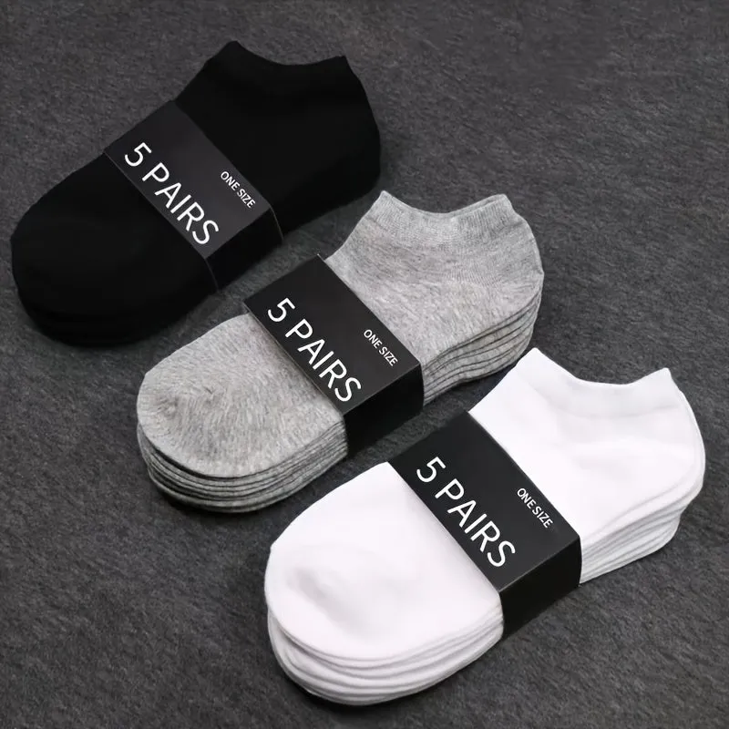 1/5/10pairs Men's Breathable Athletic Plain Color Boat Comfortable Ankle Socks