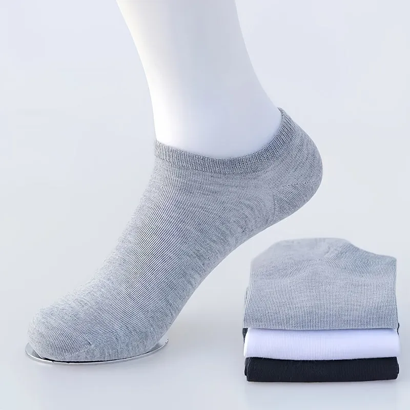 1/5/10pairs Men's Breathable Athletic Plain Color Boat Comfortable Ankle Socks