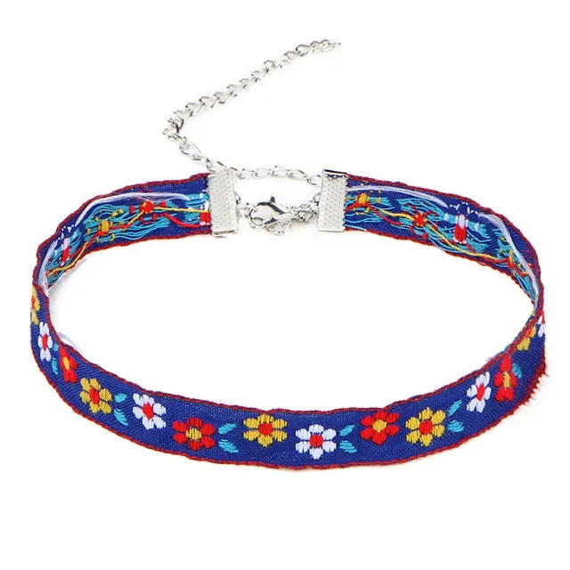 17KM 2 PCS Multicolor Bohemia Boho Printed Flower Choker Necklace for Women Fashion Gothic Tattoo Jewelry collar Gifts 2016