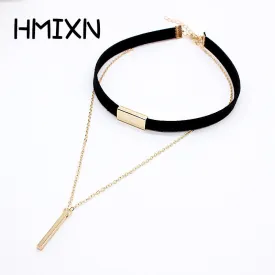 2017 New Black Velvet Choker Necklace Strip rope Chain Bar Square tube strip Chocker Women collar mujer collier femme ras du cou