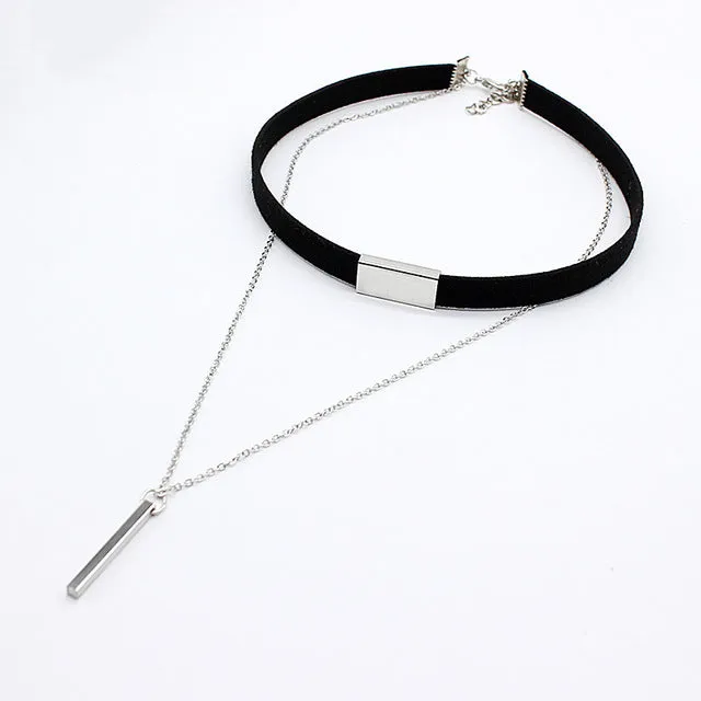 2017 New Black Velvet Choker Necklace Strip rope Chain Bar Square tube strip Chocker Women collar mujer collier femme ras du cou