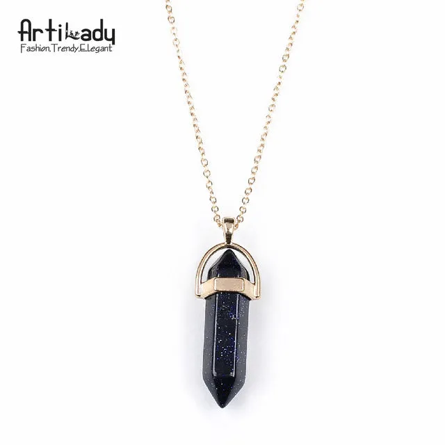 Artilady gold color natural crystal stone pendant necklace fashion opal pendant necklace for women jewelry