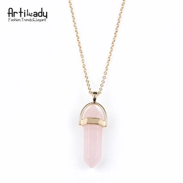 Artilady gold color natural crystal stone pendant necklace fashion opal pendant necklace for women jewelry