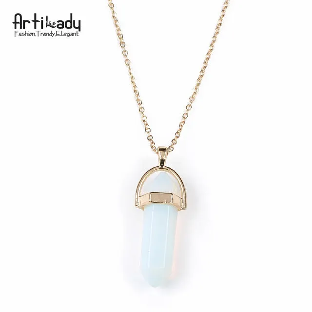 Artilady gold color natural crystal stone pendant necklace fashion opal pendant necklace for women jewelry