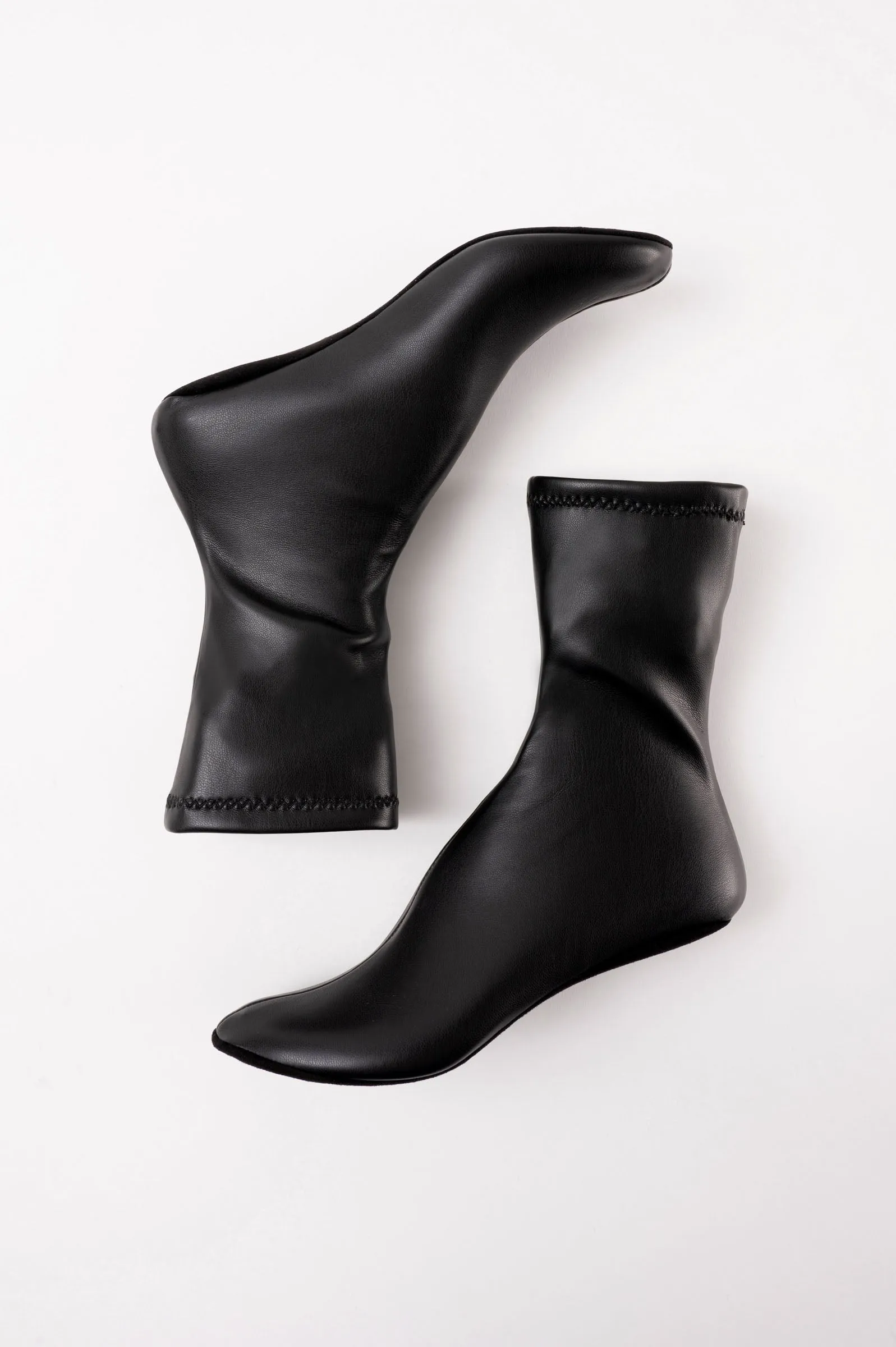 CARLA - Black Faux Stretch Leather Socks