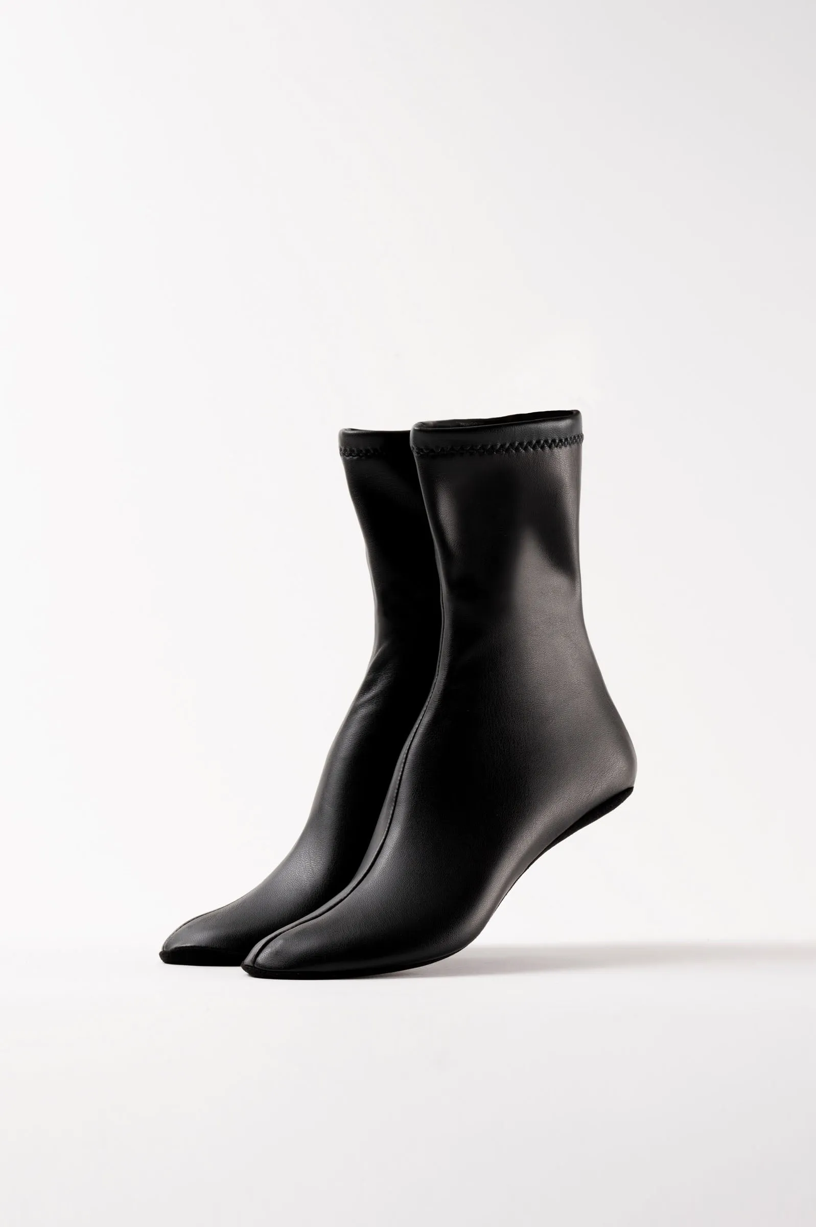 CARLA - Black Faux Stretch Leather Socks