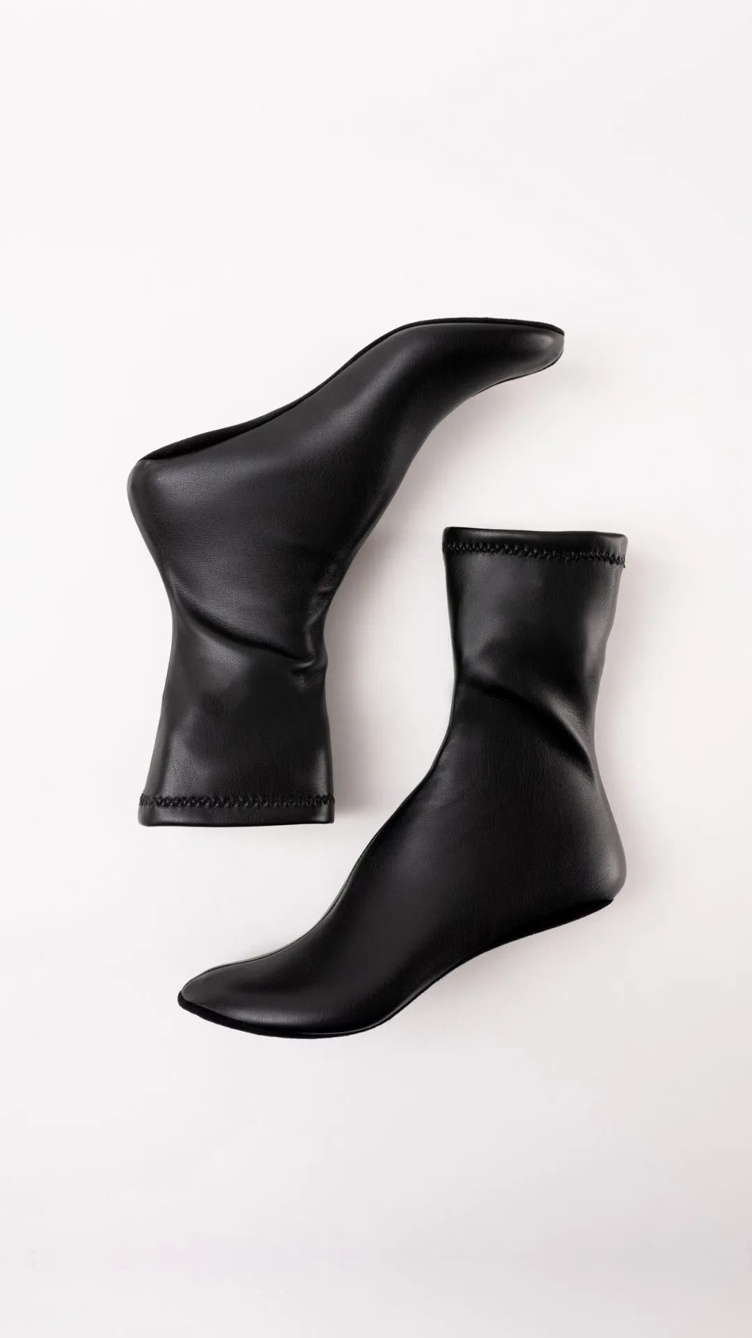 CARLA - Black Faux Stretch Leather Socks