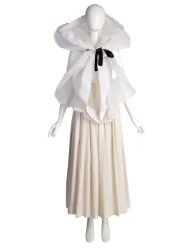 Comme des Garcons Vintage SS 2002 Off-White Full Skirt Runway Dress with Huge Layered Embroidered Lace Collar