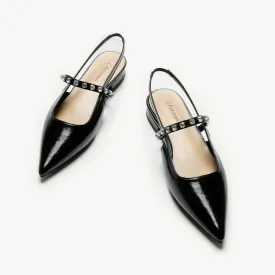 Crystal Strap Slingback Flats (Aida) Black