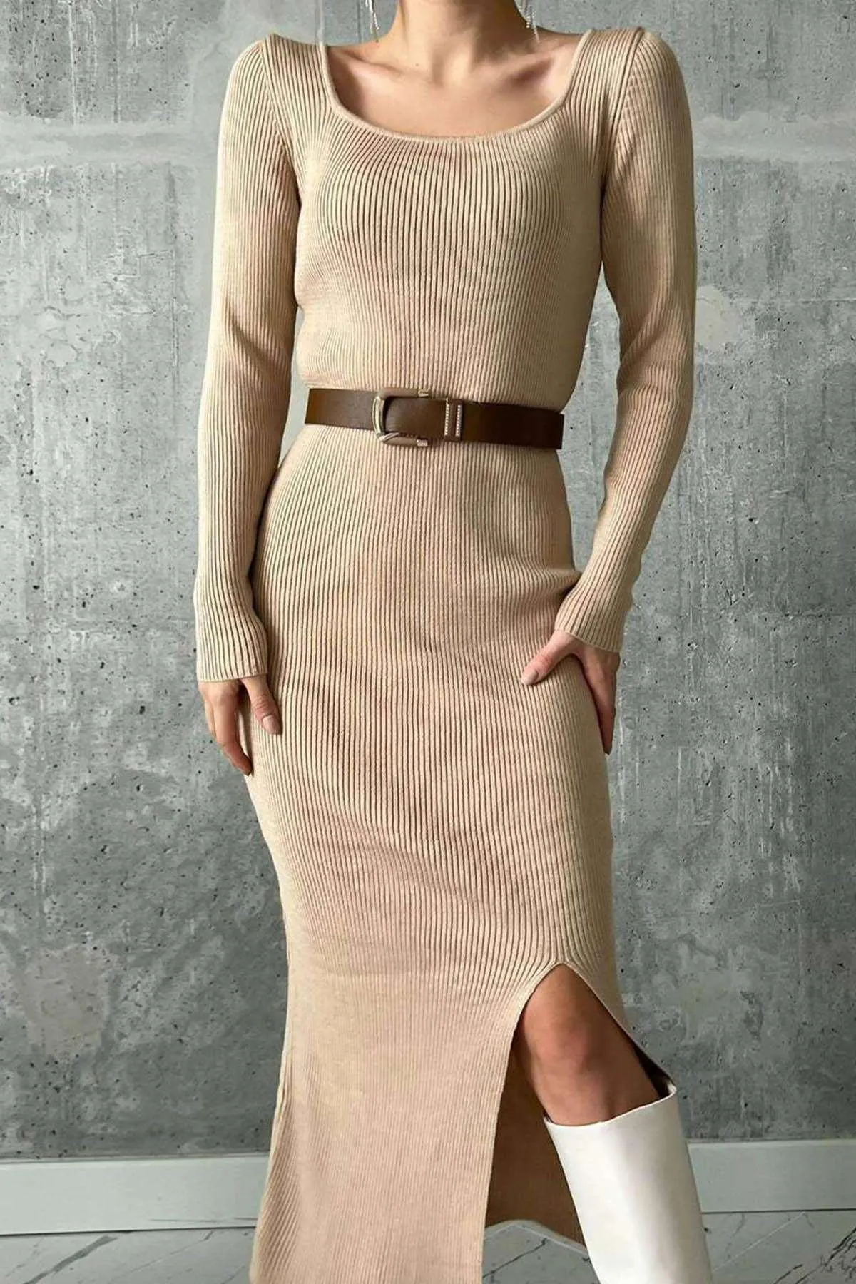 Darcie Ribbed Slit Dress