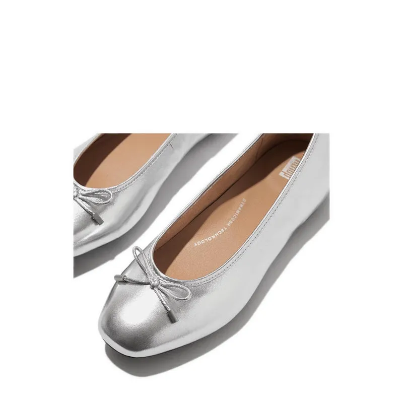 Delicato Bow Soft Metallic-Leather Ballet Flats