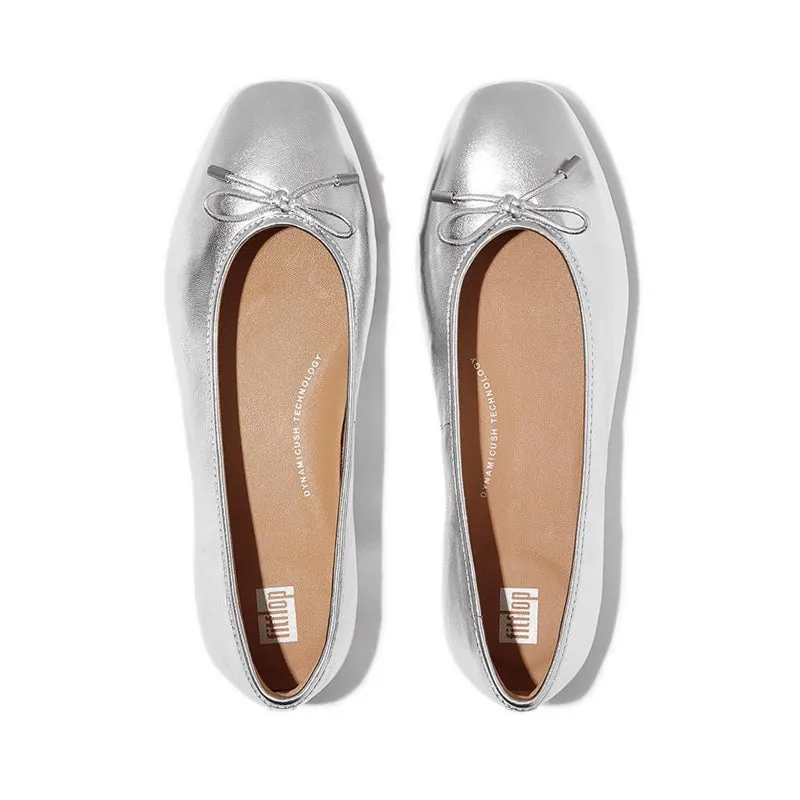 Delicato Bow Soft Metallic-Leather Ballet Flats