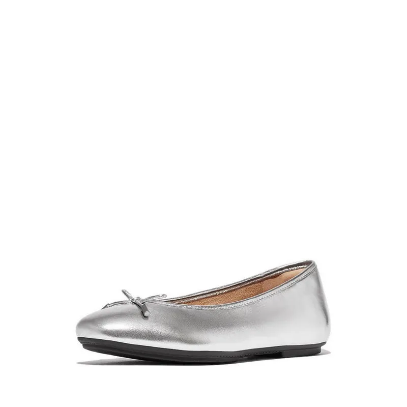 Delicato Bow Soft Metallic-Leather Ballet Flats