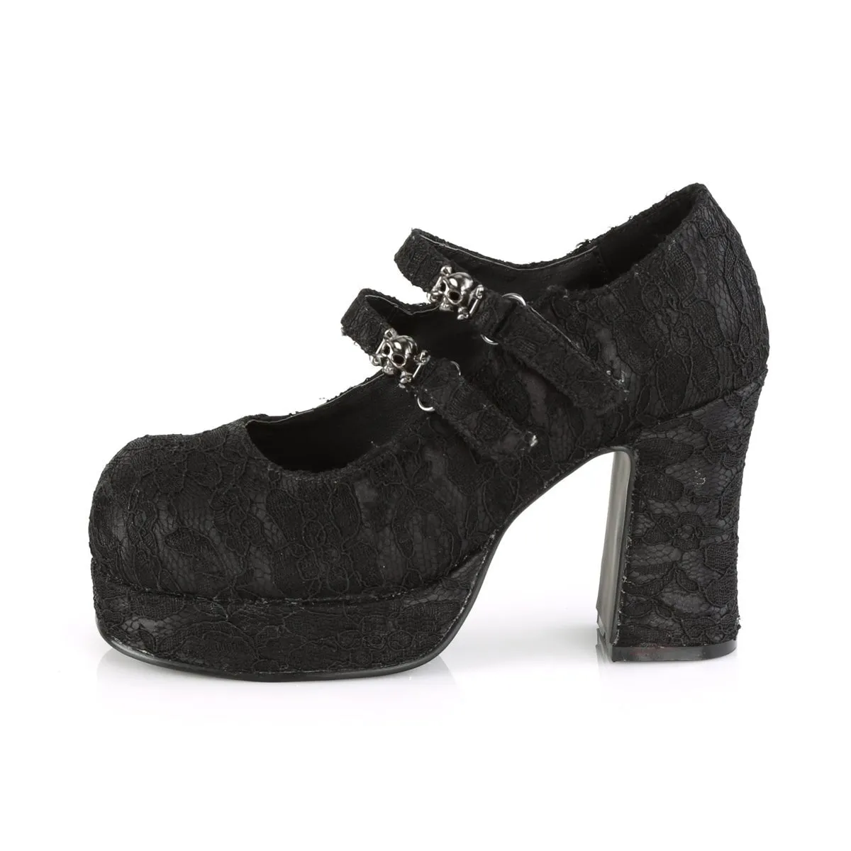 Demonia GOTHIKA-09 | Black Satin & Lace Mary Janes