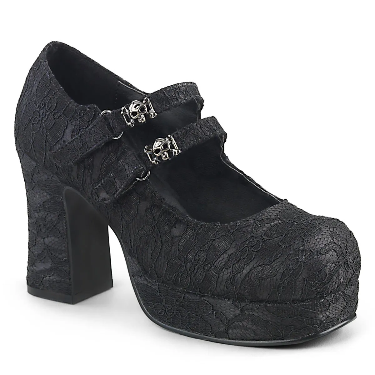 Demonia GOTHIKA-09 | Black Satin & Lace Mary Janes