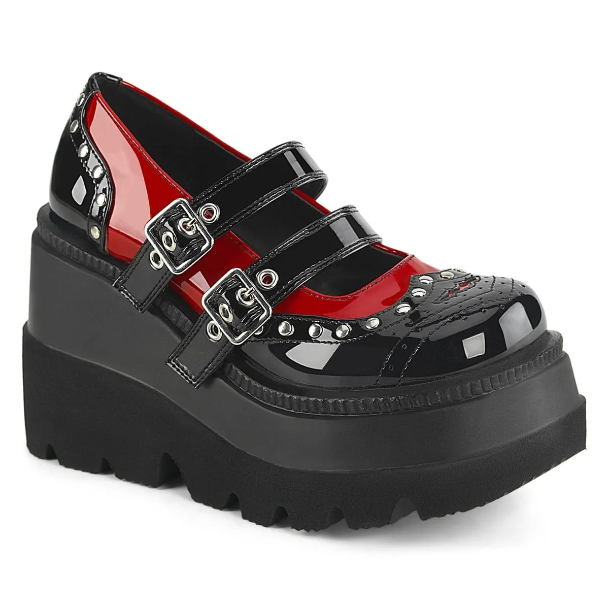 Demonia SHAKER-27 | Black & Red Patent Leather Mary Janes