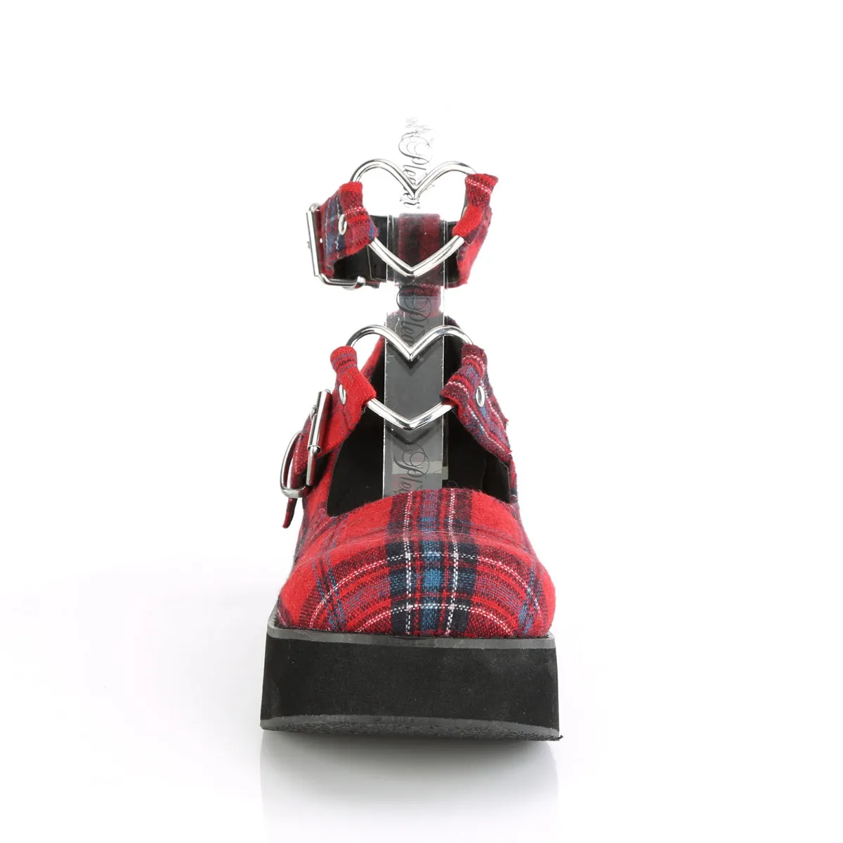 Demonia SPRITE-02 | Red Plaid Fabric Mary Janes