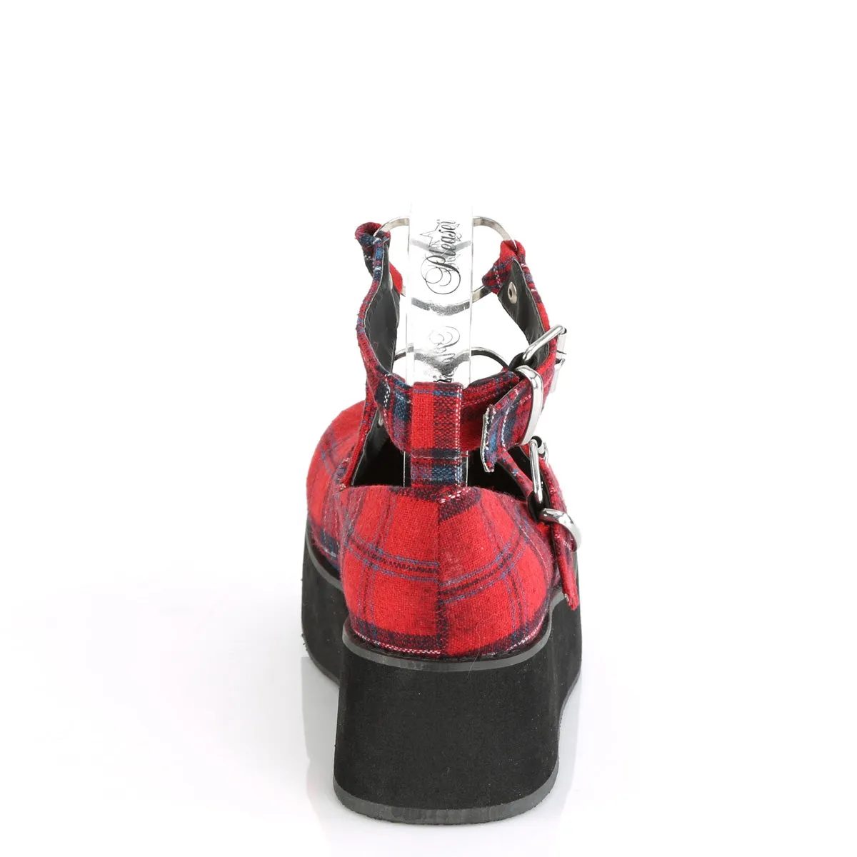 Demonia SPRITE-02 | Red Plaid Fabric Mary Janes