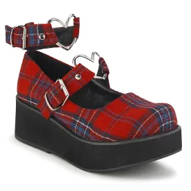 Demonia SPRITE-02 | Red Plaid Fabric Mary Janes