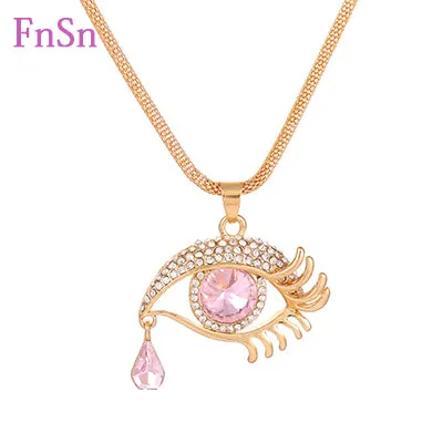 Eye  Pendant Necklaces Women Long Necklace Crystal Gold Colour Zinc Alloy Charms Necklaces Jewelry Hot Sale2017New Fashion Gift