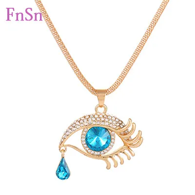 Eye  Pendant Necklaces Women Long Necklace Crystal Gold Colour Zinc Alloy Charms Necklaces Jewelry Hot Sale2017New Fashion Gift