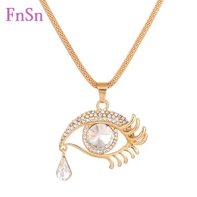 Eye  Pendant Necklaces Women Long Necklace Crystal Gold Colour Zinc Alloy Charms Necklaces Jewelry Hot Sale2017New Fashion Gift