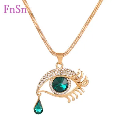 Eye  Pendant Necklaces Women Long Necklace Crystal Gold Colour Zinc Alloy Charms Necklaces Jewelry Hot Sale2017New Fashion Gift