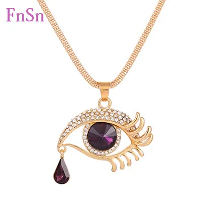 Eye  Pendant Necklaces Women Long Necklace Crystal Gold Colour Zinc Alloy Charms Necklaces Jewelry Hot Sale2017New Fashion Gift