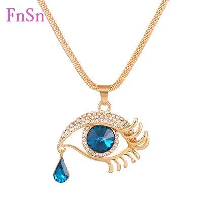 Eye  Pendant Necklaces Women Long Necklace Crystal Gold Colour Zinc Alloy Charms Necklaces Jewelry Hot Sale2017New Fashion Gift