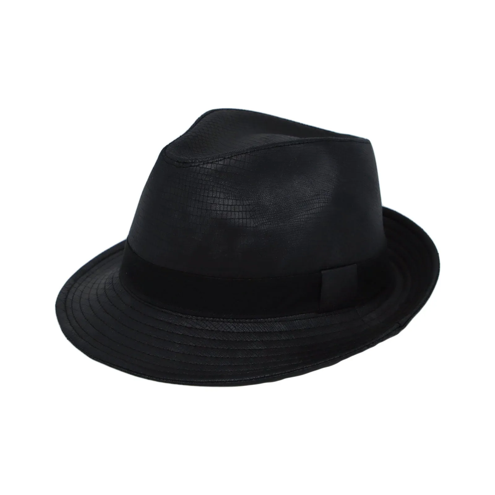 Fedora Hat Classic Faux Leather Short Brim with Band GN61332