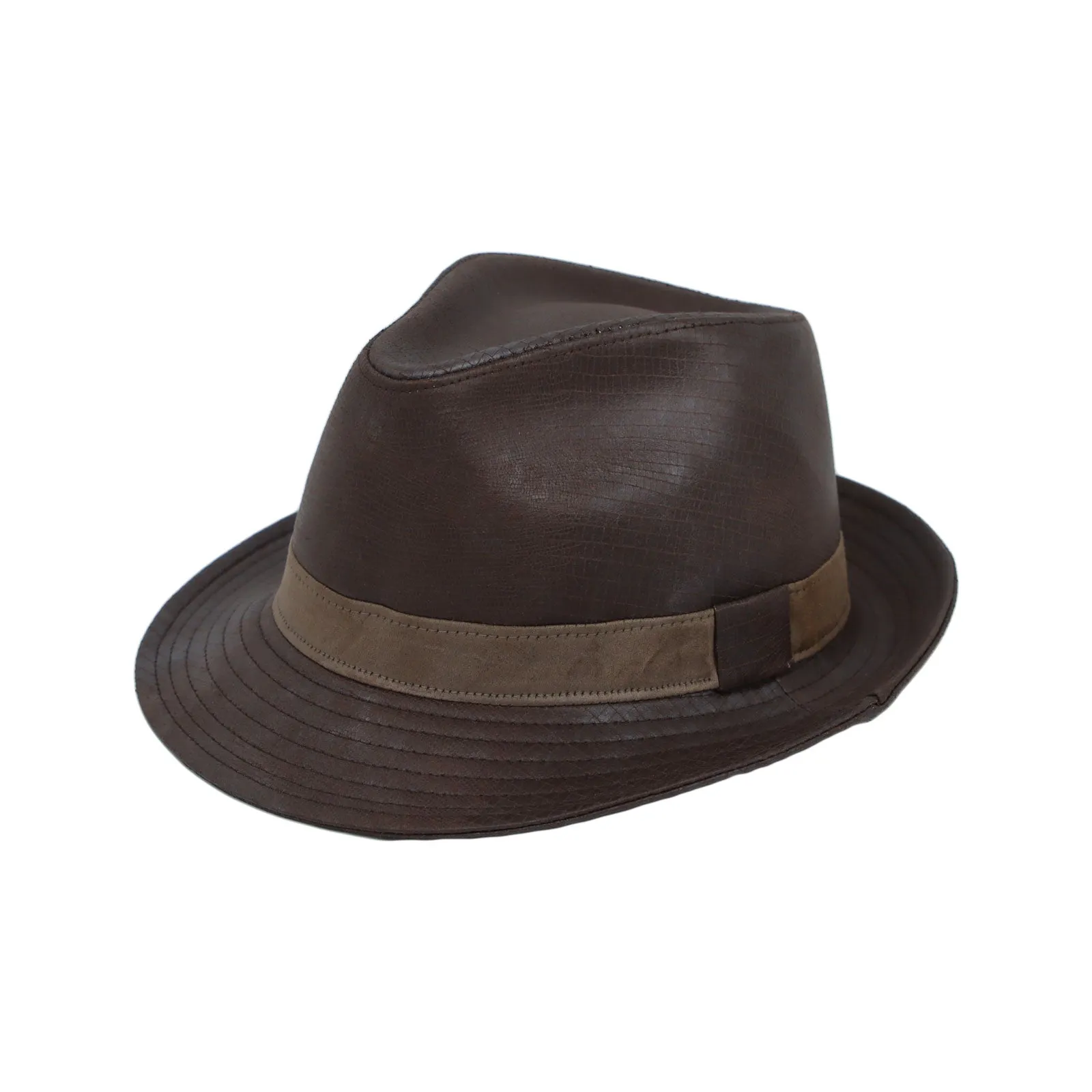 Fedora Hat Classic Faux Leather Short Brim with Band GN61332