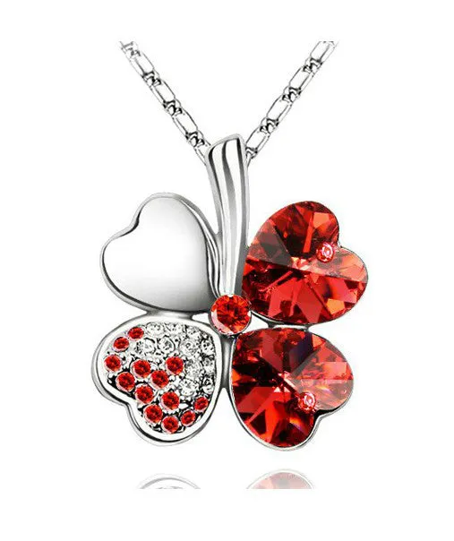 free shipping charms women accessories quality Austrian Crystal lover 4 four Leaf Leaves Clover necklace pendant fashion jewelry