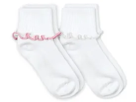 Jefferies Socks Ripple Edge Turn Cuff Socks 2 Pair Pack - Pink and White: Style 2221