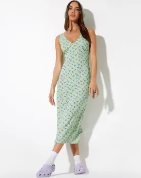 Lisheva Midi Dress in Lime Floral