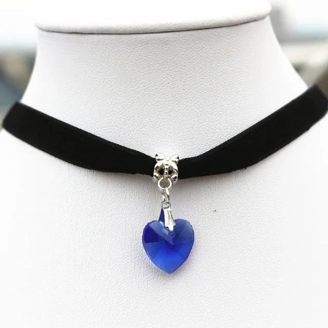 N2015 Gothic Velvet Heart Crystal Choker Handmade Necklace Pendant Retro 80 90s New One Direction