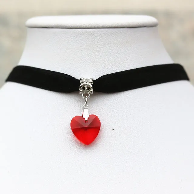 N2015 Gothic Velvet Heart Crystal Choker Handmade Necklace Pendant Retro 80 90s New One Direction