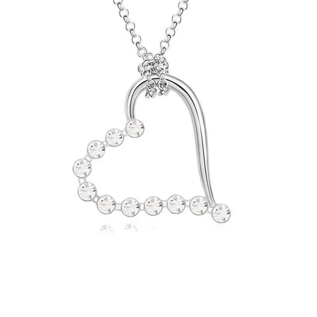 Necklace kolye collares Silver Plated Chain Crystal Heart Pendant NecklaceWomen Valentine's Day Gift of Lovers With Rhinestone