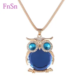 New 2017 Hot Summer choker Necklace&Pendant Owl Women Trendy Crystal Long Link Chain Zinc Alloy Gold Color Animal Jewellery Gift