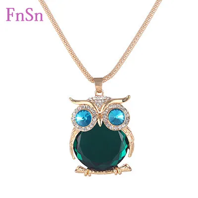 New 2017 Hot Summer choker Necklace&Pendant Owl Women Trendy Crystal Long Link Chain Zinc Alloy Gold Color Animal Jewellery Gift