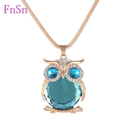 New 2017 Hot Summer choker Necklace&Pendant Owl Women Trendy Crystal Long Link Chain Zinc Alloy Gold Color Animal Jewellery Gift