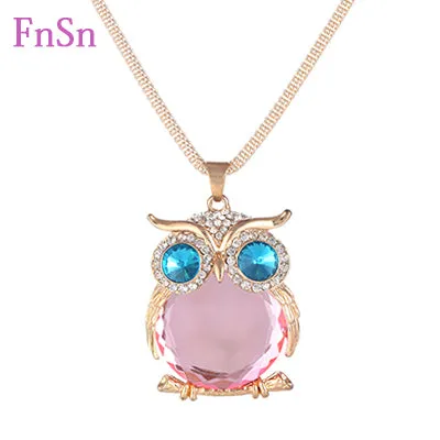 New 2017 Hot Summer choker Necklace&Pendant Owl Women Trendy Crystal Long Link Chain Zinc Alloy Gold Color Animal Jewellery Gift