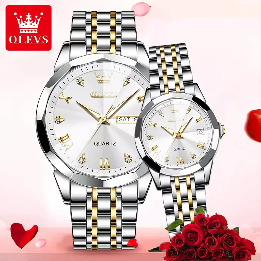 Olevs Diamond His & Hers 3D Watch Set