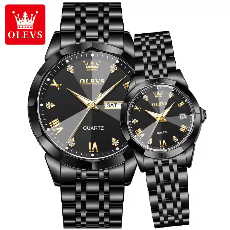 Olevs Diamond His & Hers 3D Watch Set