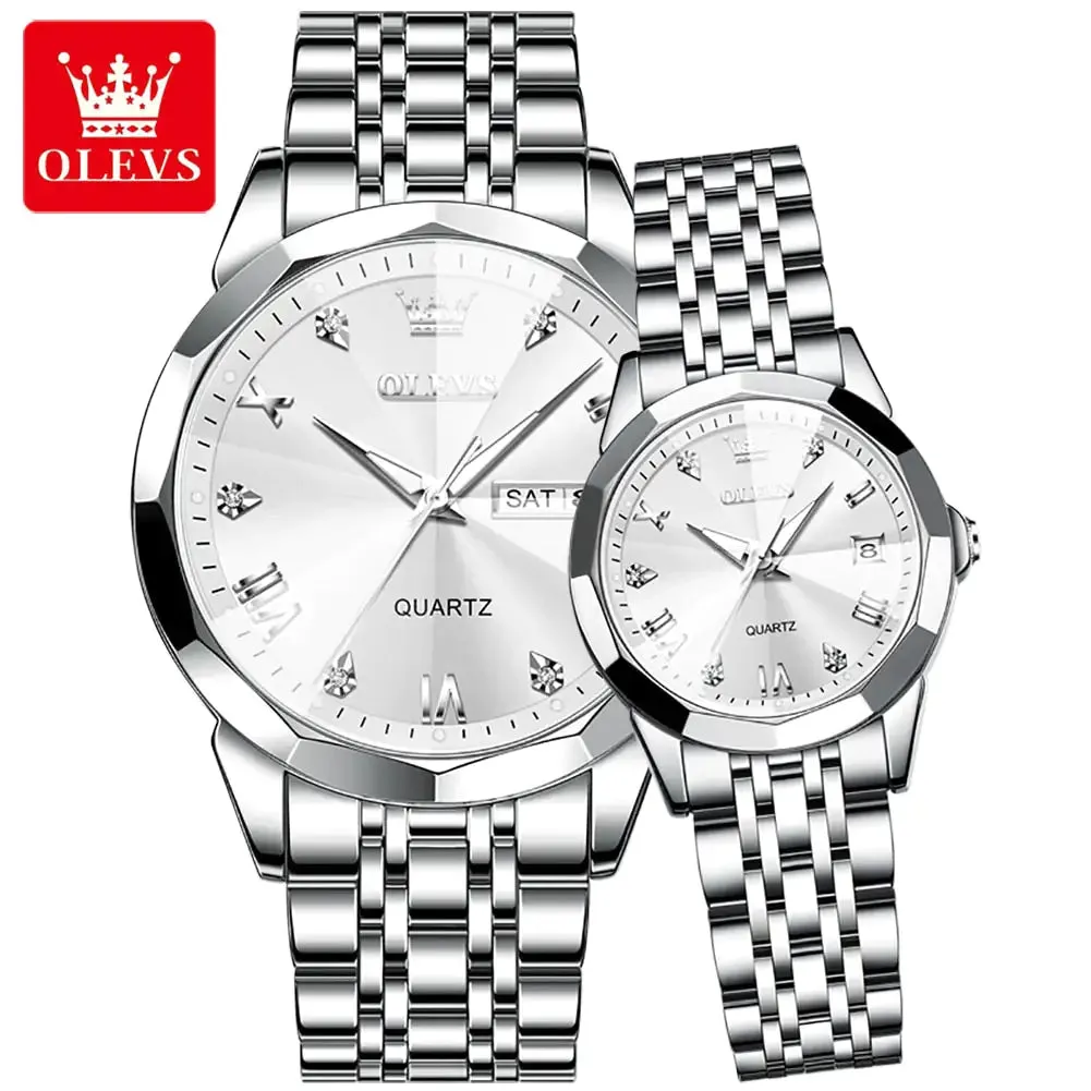 Olevs Diamond His & Hers 3D Watch Set