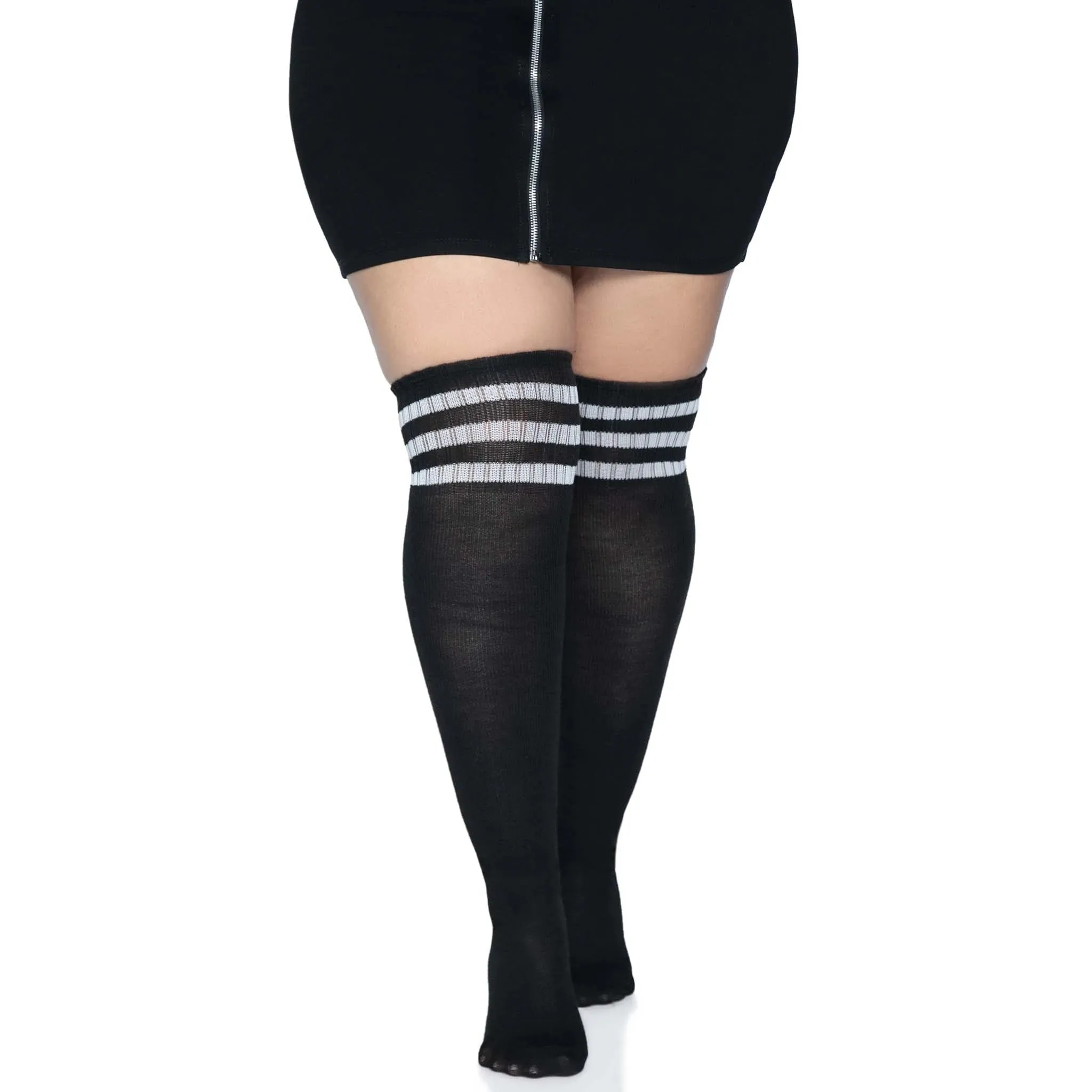 Over the Knee Athletic Socks -1x/2x - Black/white