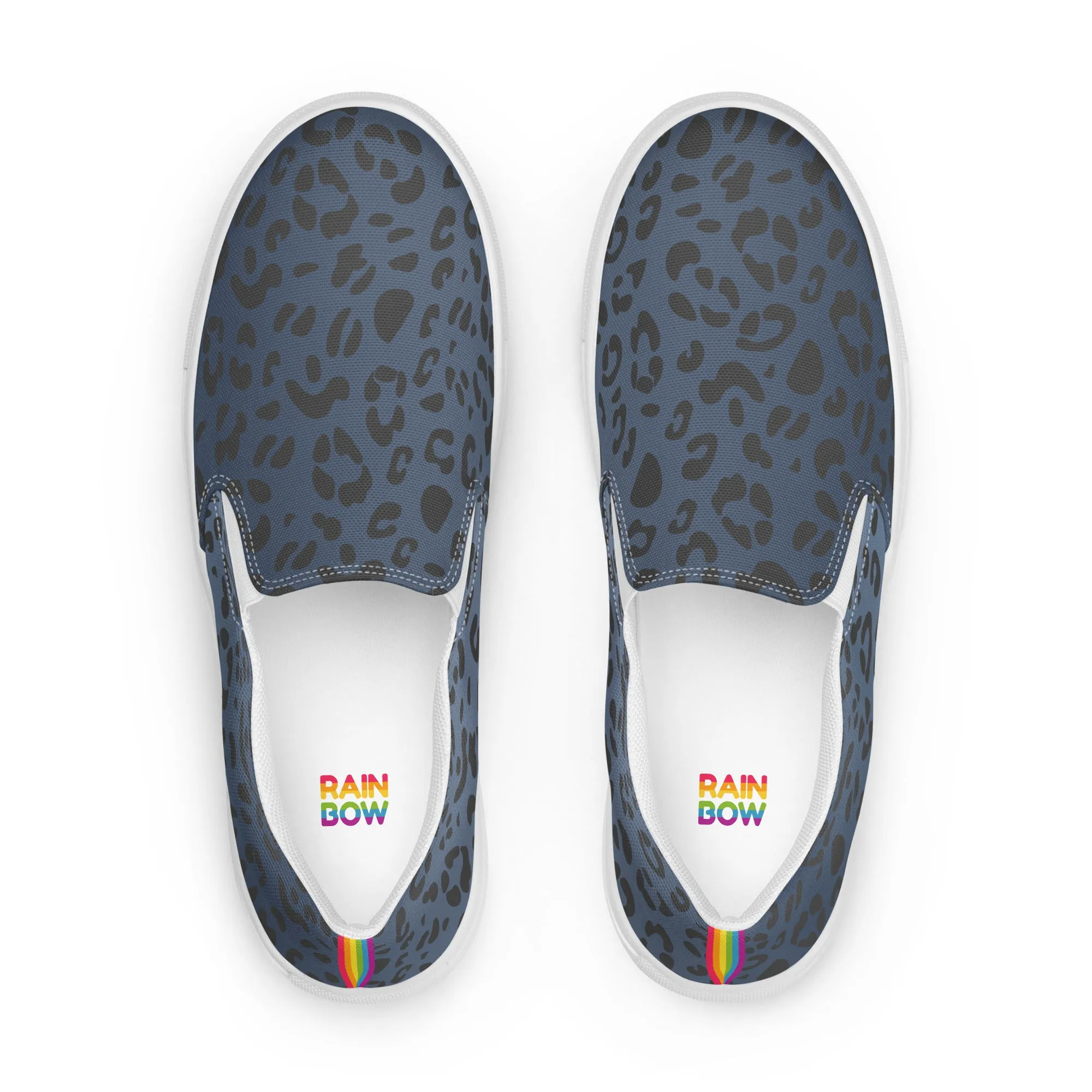 Rainbow Blue Leopard Print Slip-on Canvas Shoes (female sizes)