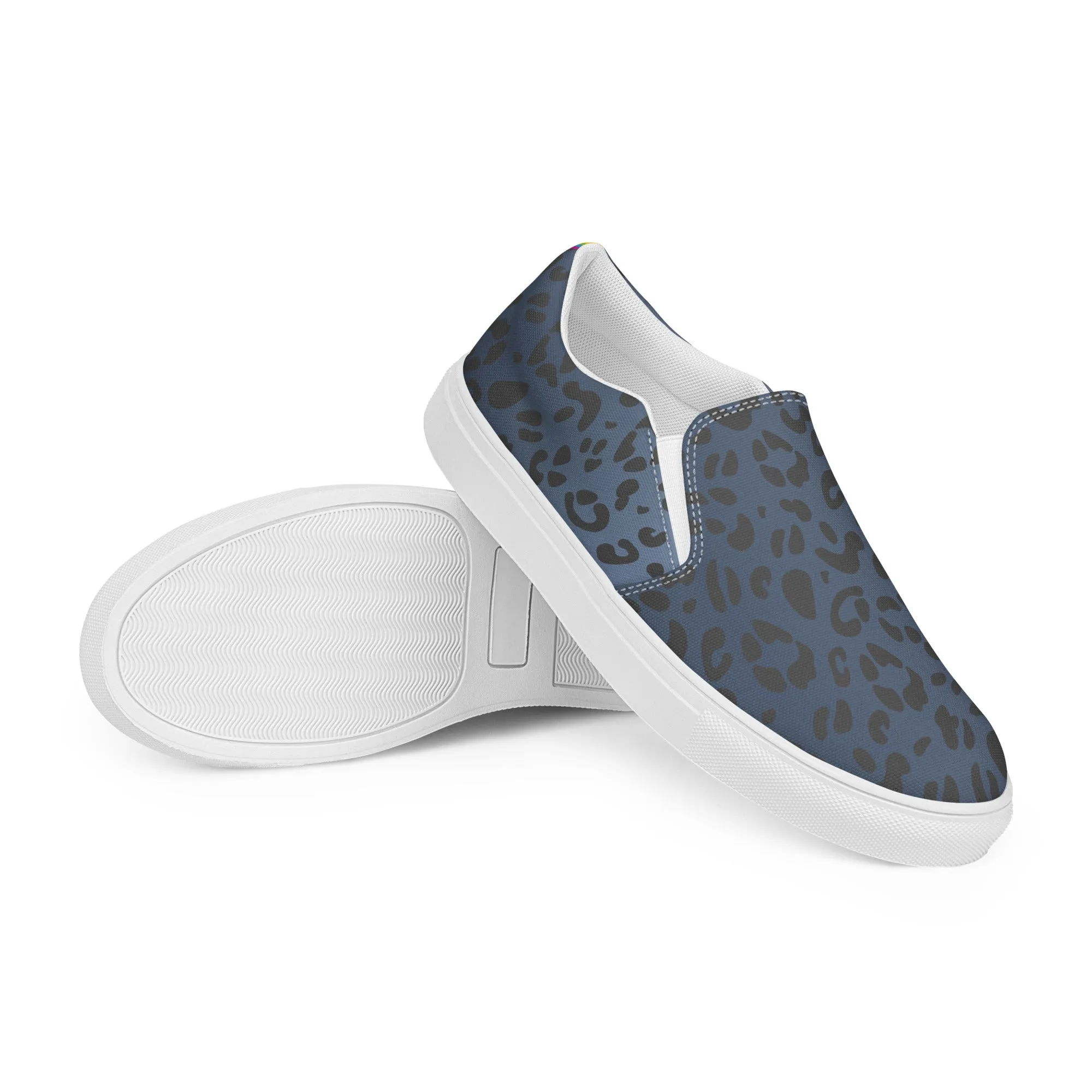 Rainbow Blue Leopard Print Slip-on Canvas Shoes (female sizes)