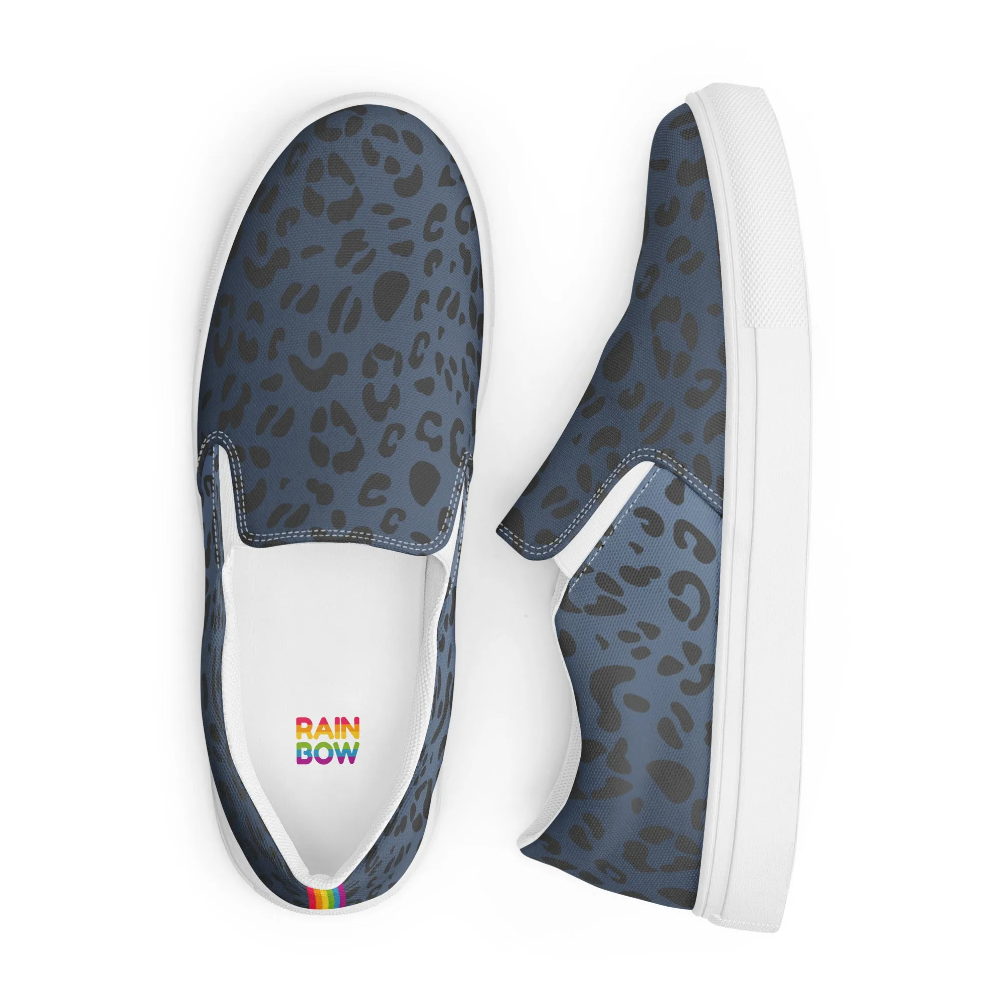 Rainbow Blue Leopard Print Slip-on Canvas Shoes (female sizes)