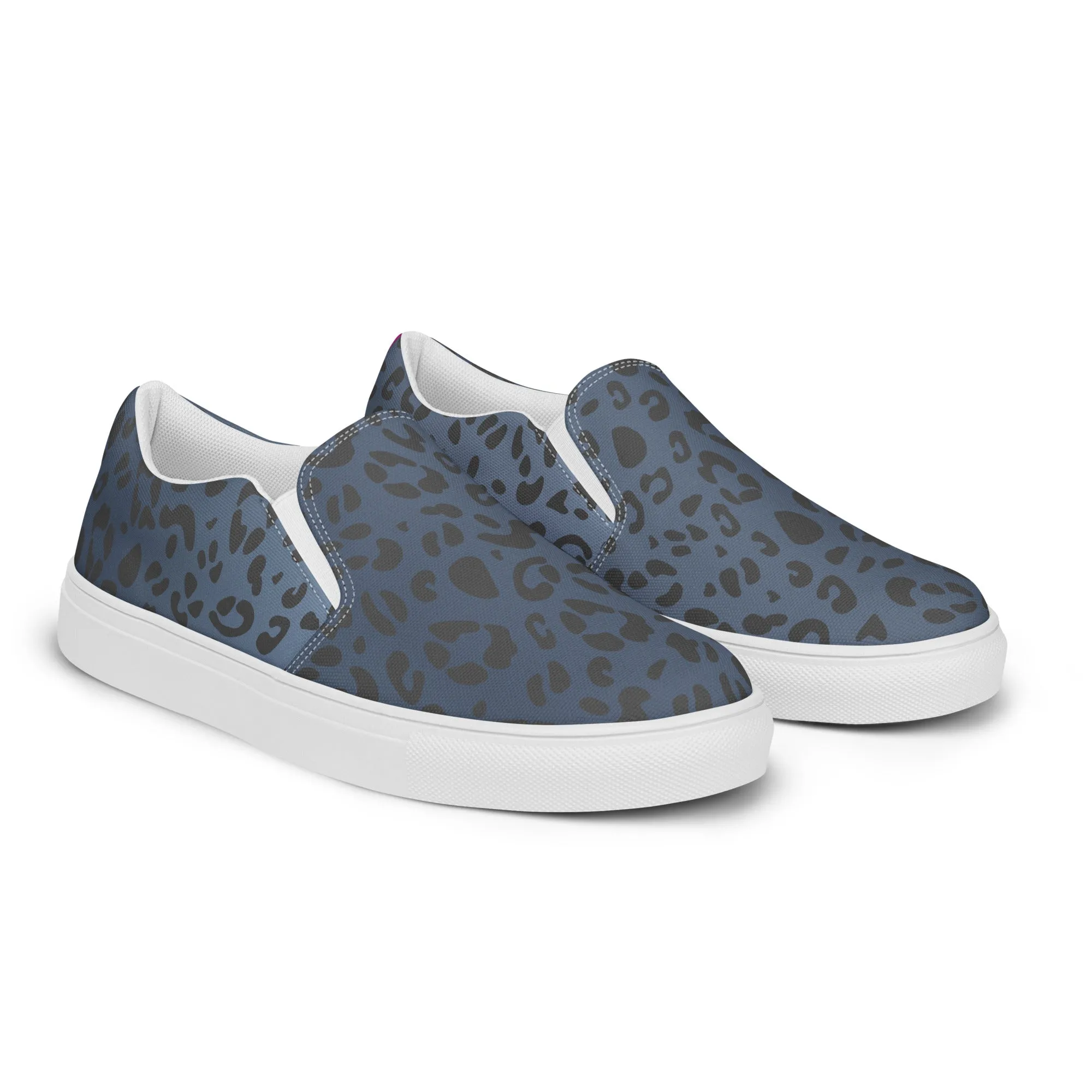 Rainbow Blue Leopard Print Slip-on Canvas Shoes (female sizes)