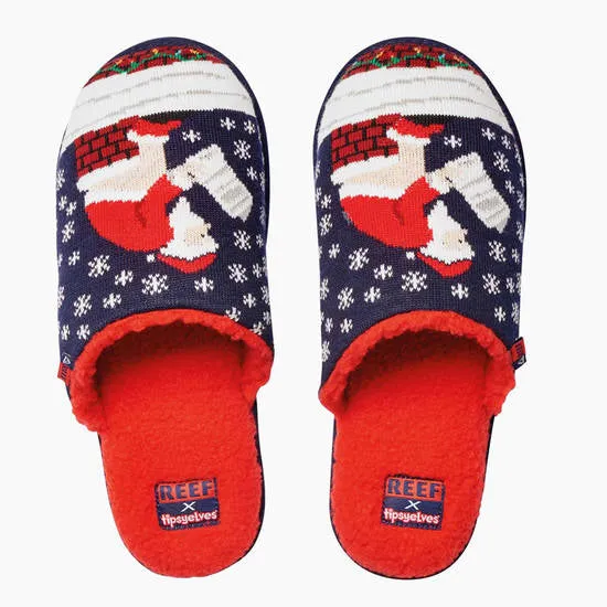 Reef Mens Tipsy Elves Slippers Santa Log